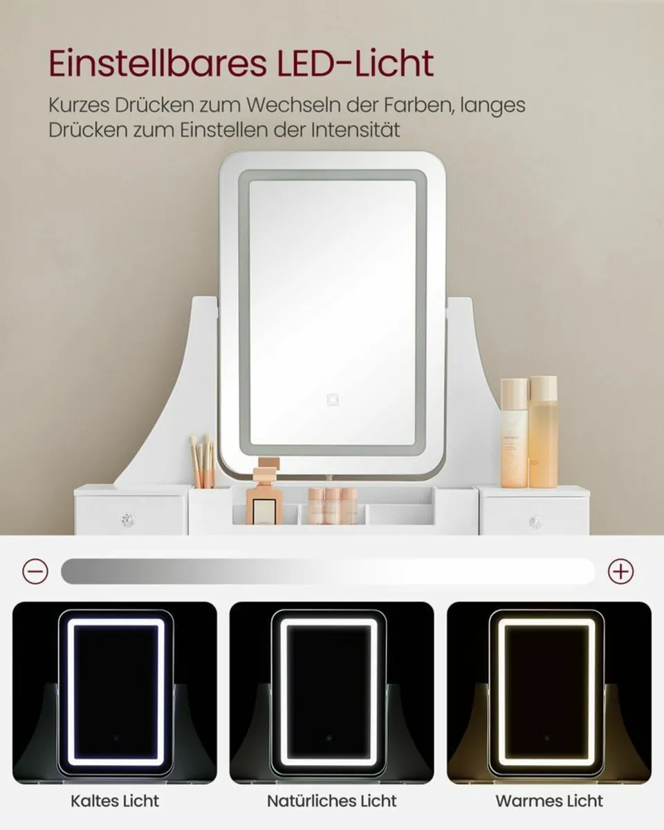 Dressing table LED mirror and stool - Image 3