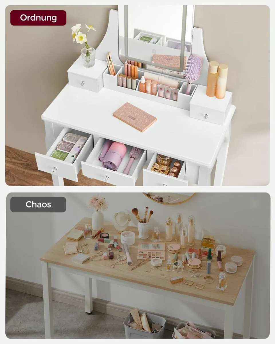Dressing table LED mirror and stool - Image 4