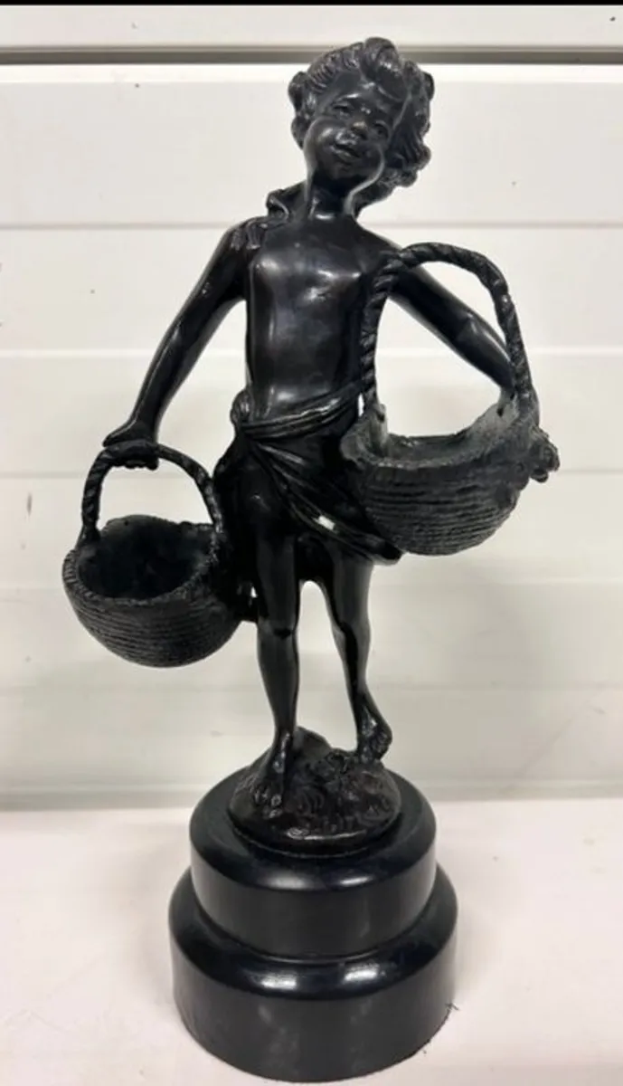 Suzanne Bizard (1873-1963) Girl With Baskets - Bronze, Marble, Signed - Image 1