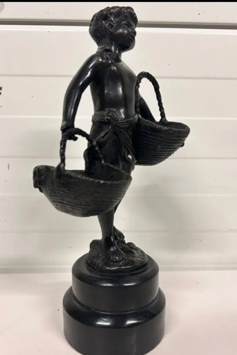 Suzanne Bizard (1873-1963) Girl With Baskets - Bronze, Marble, Signed - Image 3