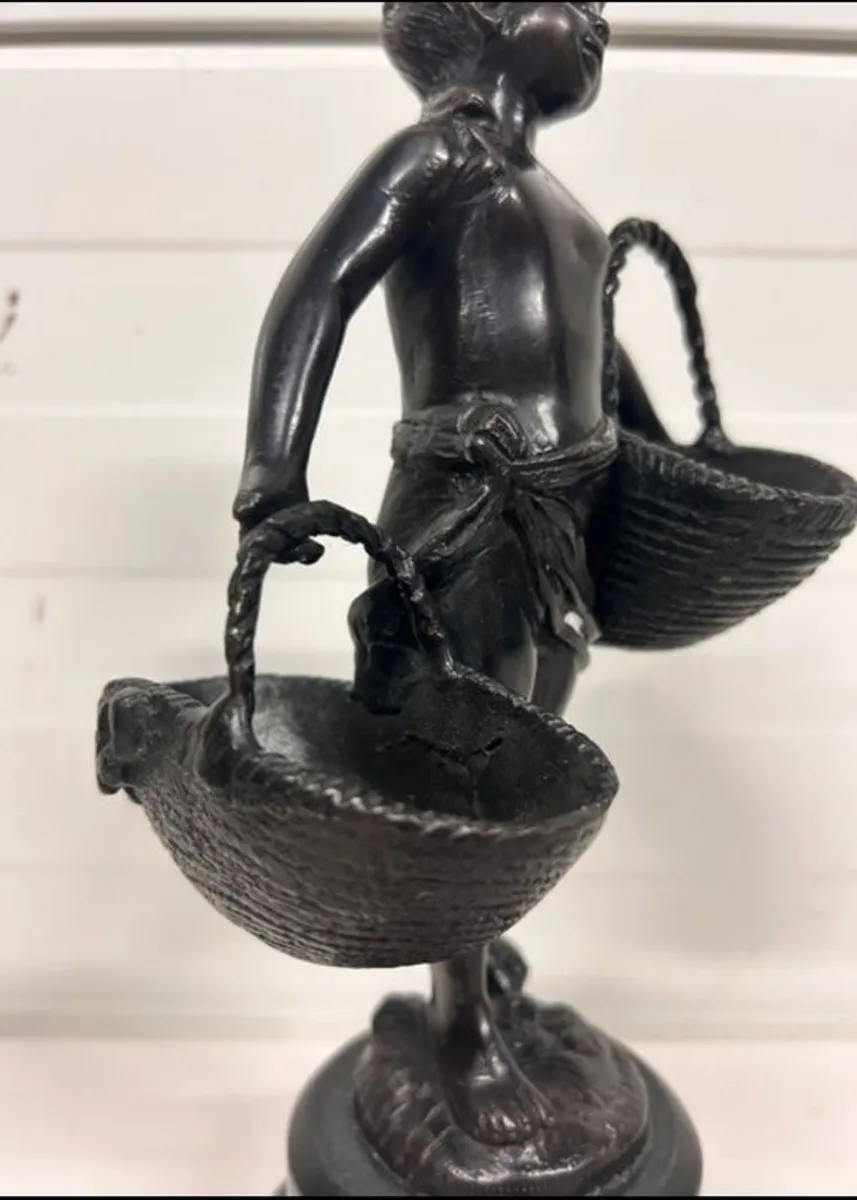 Suzanne Bizard (1873-1963) Girl With Baskets - Bronze, Marble, Signed - Image 4