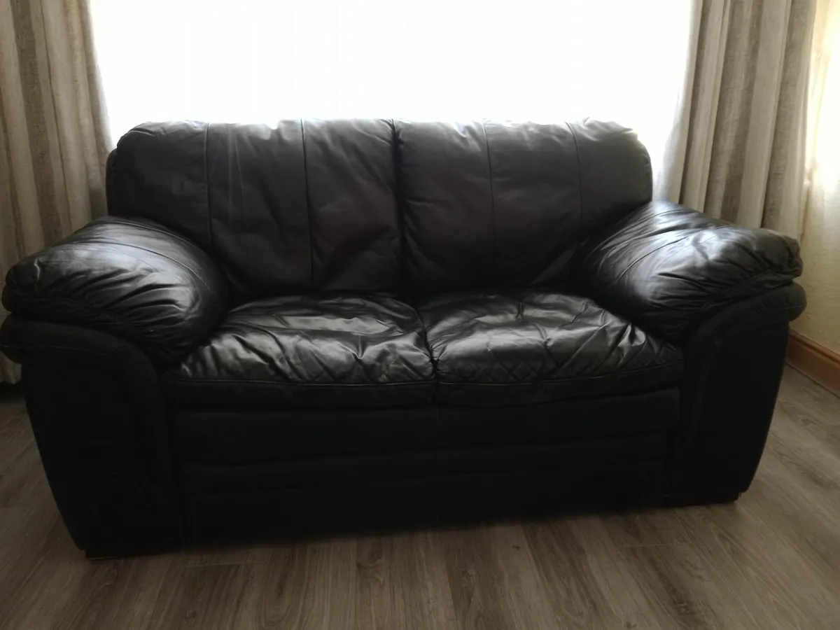 Heavy black leather 2 seater - Image 2