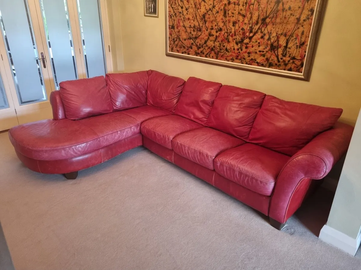 Red L shaped couch - Image 1