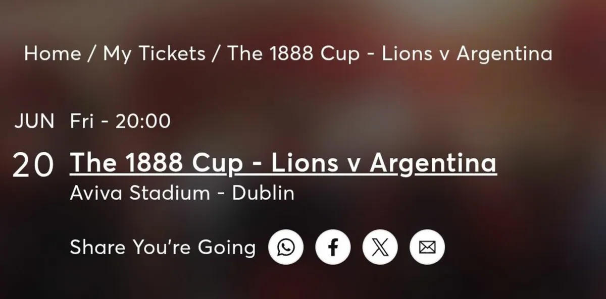 Lions v Argentina tickets x 2 - Image 1