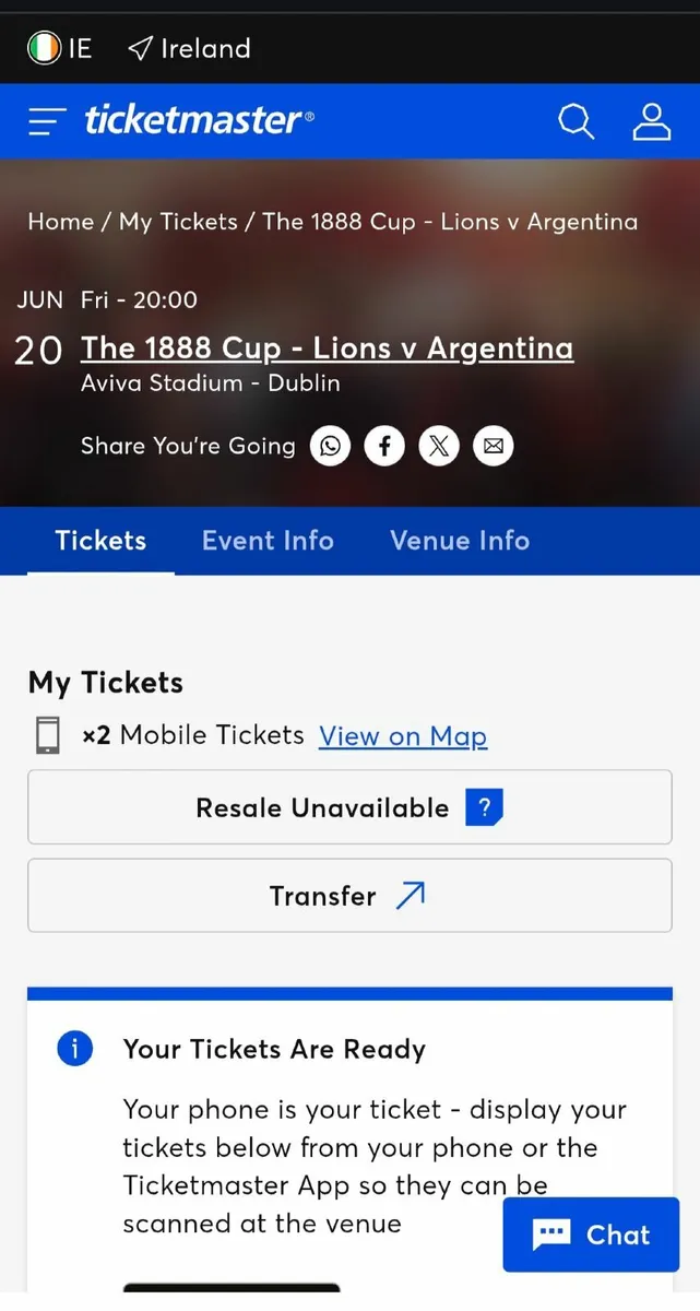 Lions v Argentina tickets x 2 - Image 2