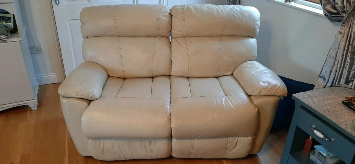 2 seater leather reclining sofa cream - Image 1