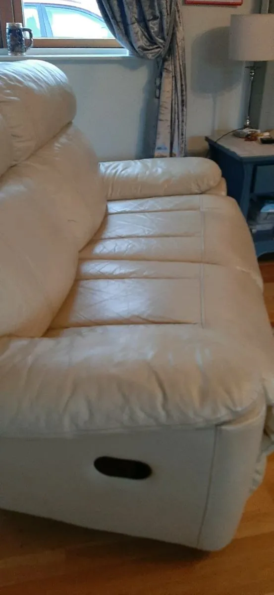 2 seater leather reclining sofa cream - Image 2