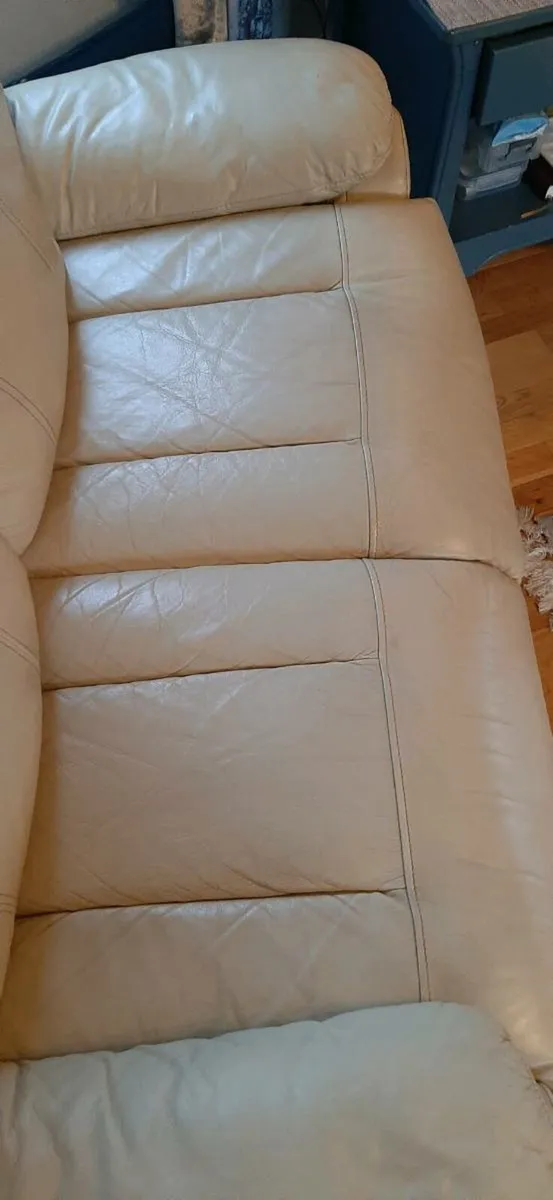 2 seater leather reclining sofa cream - Image 3