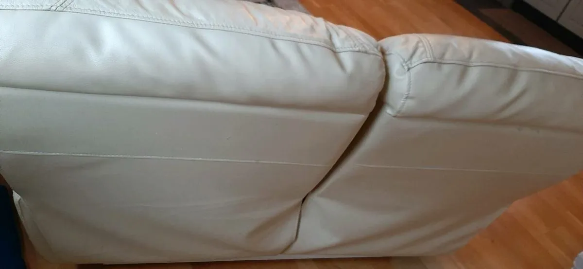 2 seater leather reclining sofa cream - Image 4