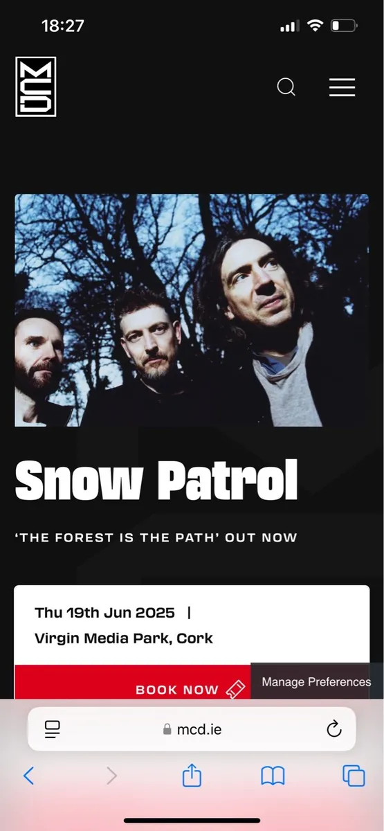 Snow Patrol Tickets 19th June Cork