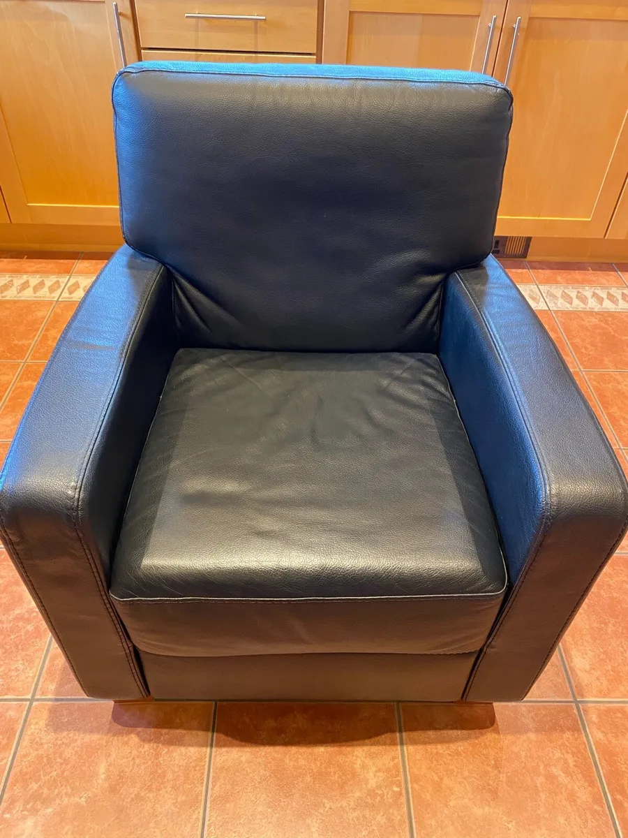 2 Black Real Leather Lounge Chairs (Limerick) - Image 1
