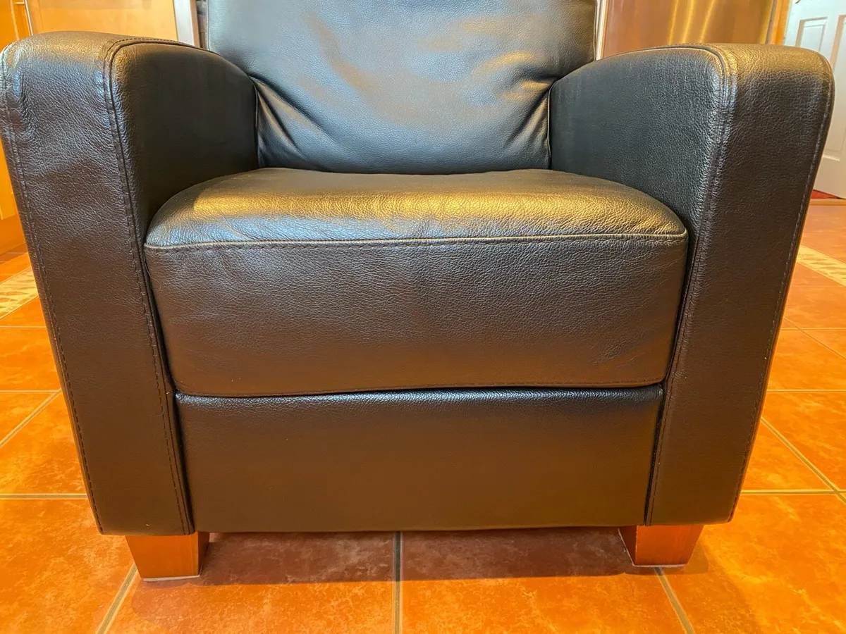2 Black Real Leather Lounge Chairs (Limerick) - Image 4
