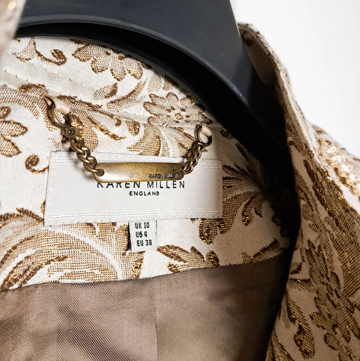 Karen Millen Gold Jacquard Floral Jacket 10UK/38EU - Image 2