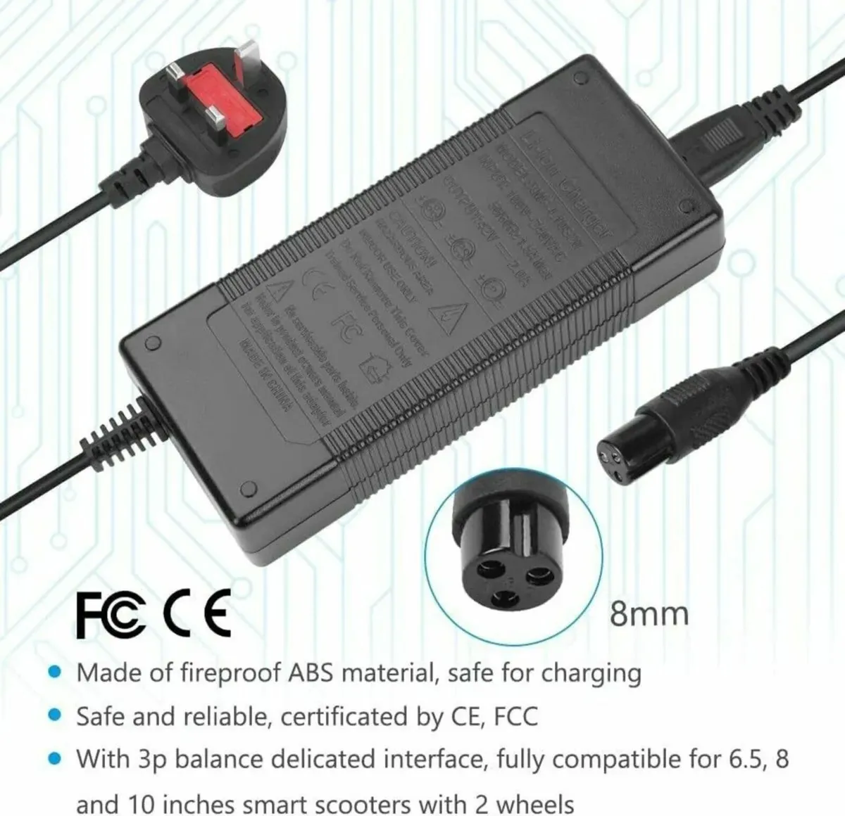 42V 2A Electric Scooter Charger UK Plug - Image 3