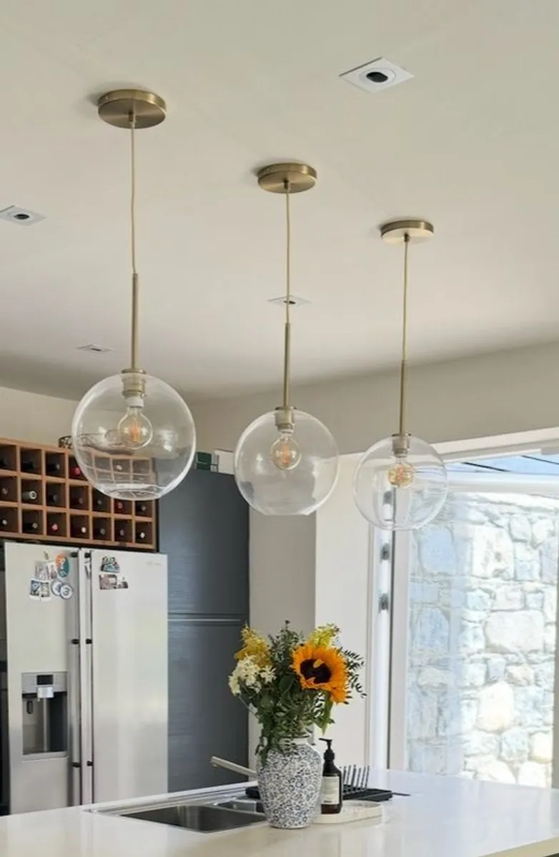 West elm Sculptural Glass Globe Hardwired Pendants X 3 - Image 1