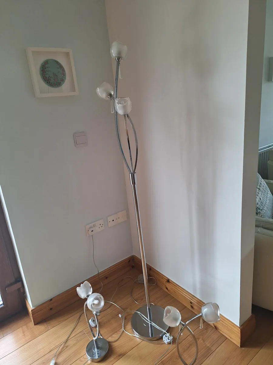 Chrome and tulip glass standard floor lamp - Image 1