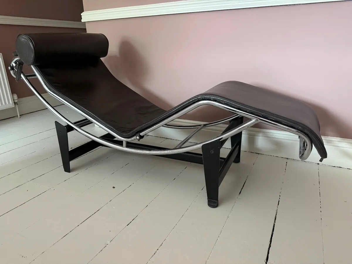 Genuine leather retro-style designer chaise longue - Image 1