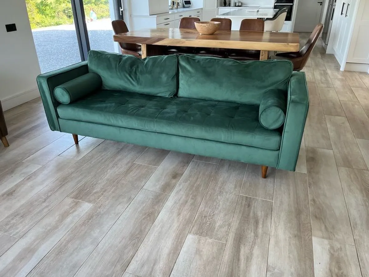 Green Velvet Couch - Image 1