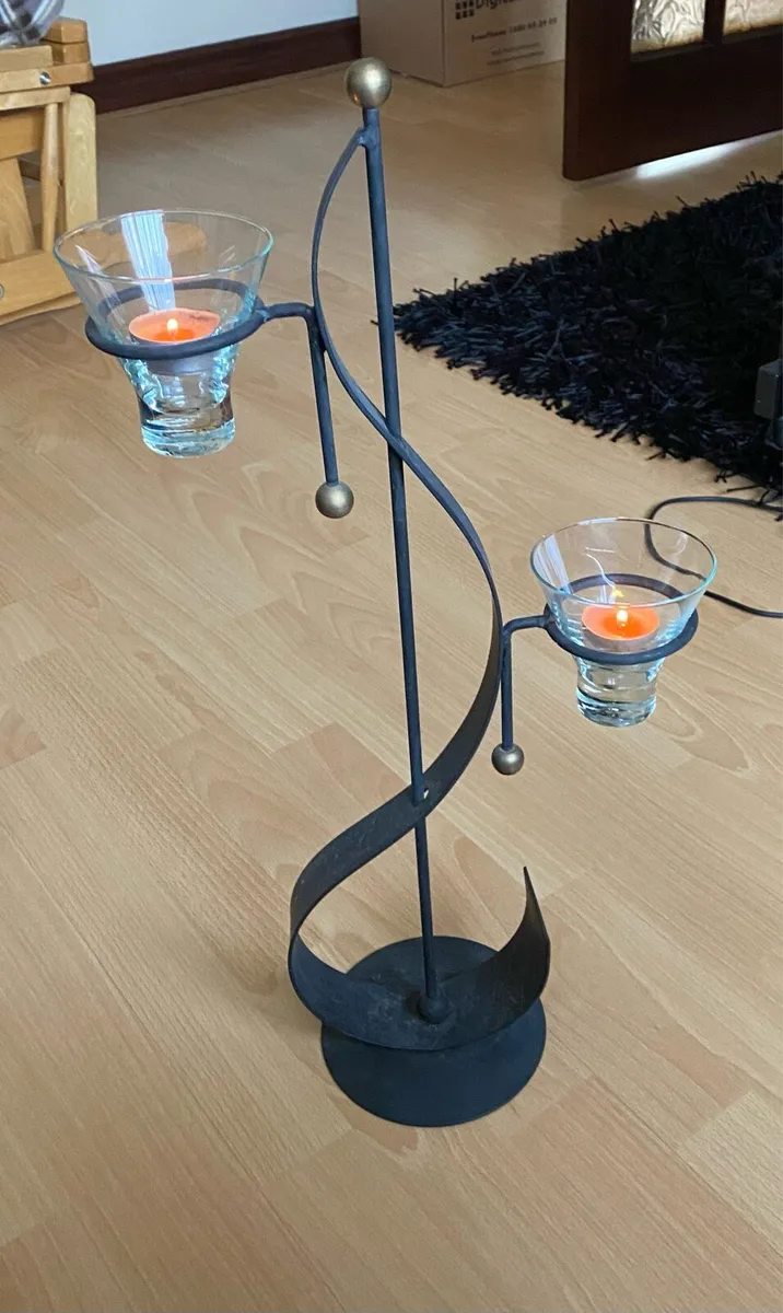 NEW Cast Iron Candle Holder with Candles - Image 1