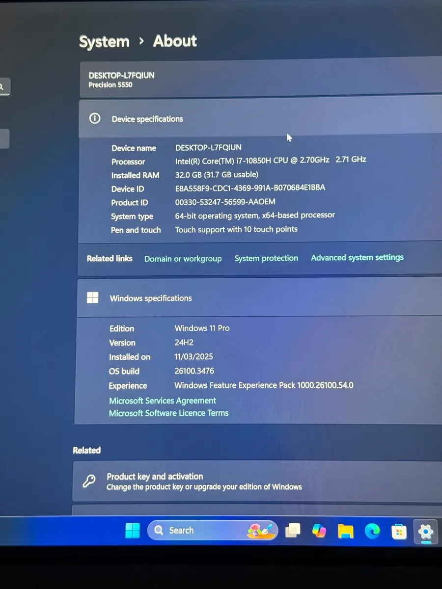 Dell Precision 5550 Laptop i7/32GB/1TBSSD/UHD/Nvid - Image 2