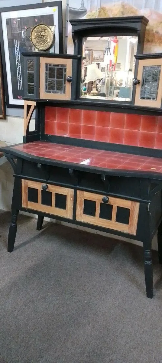 Small Retro Look Tiled Back Sideboard - Image 1