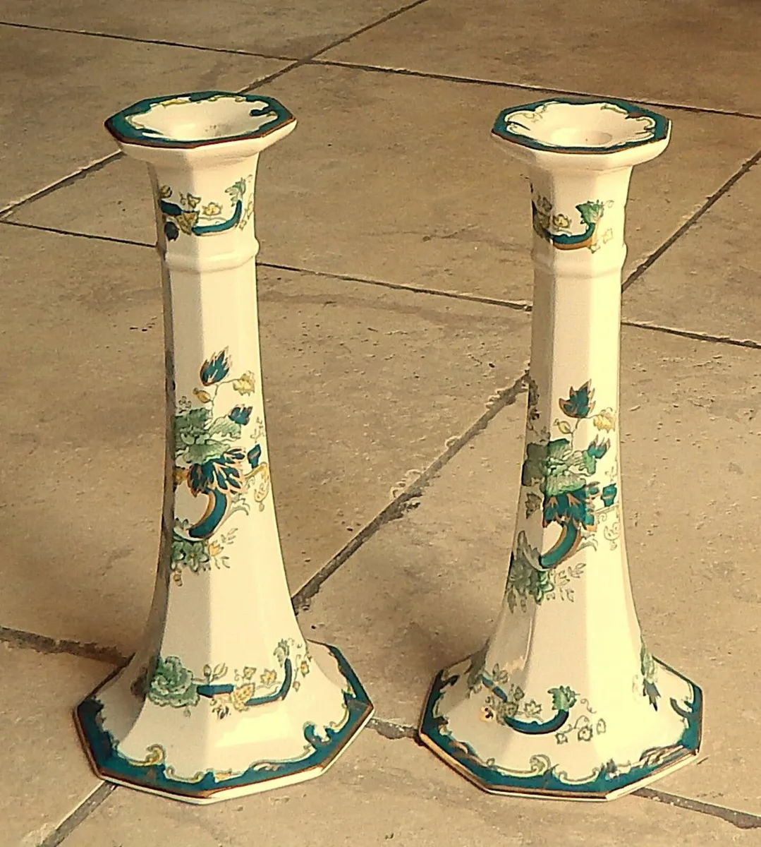 Mason’s Chartreuse Hand Painted Candlesticks - Image 2