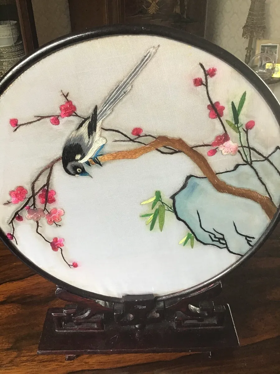 Embroidered Japanese Double Sided Silk Art - Image 4