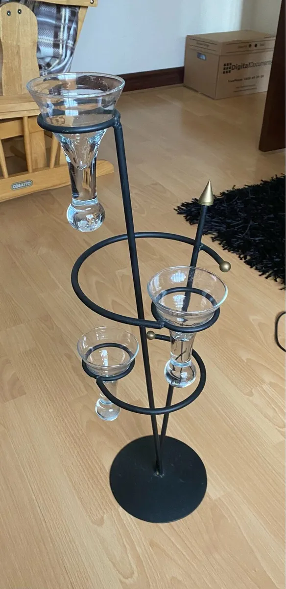 Cast Iron Candle holder with 3 glass holders - Image 2