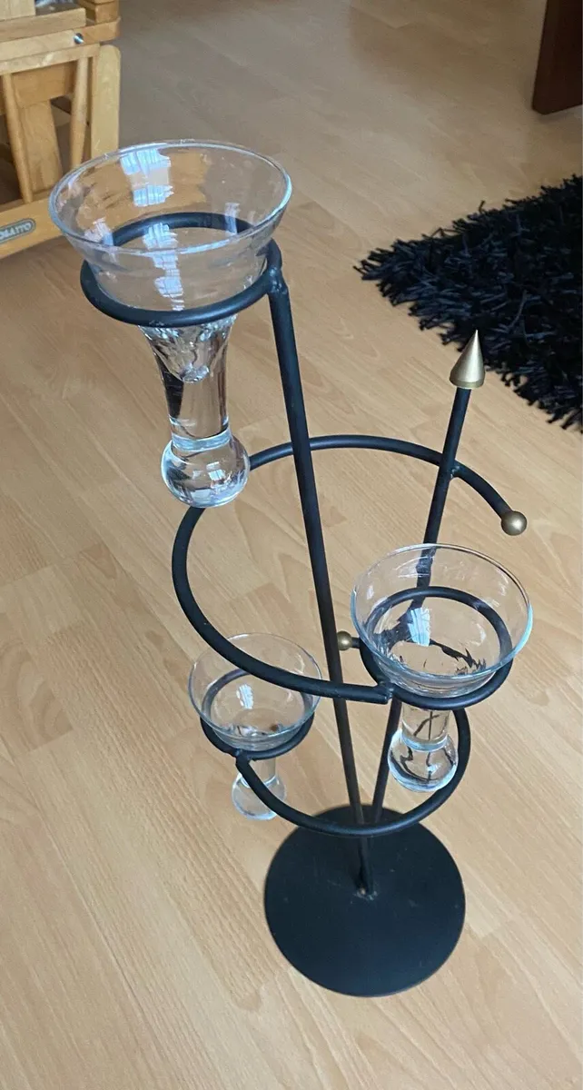 Cast Iron Candle holder with 3 glass holders - Image 1