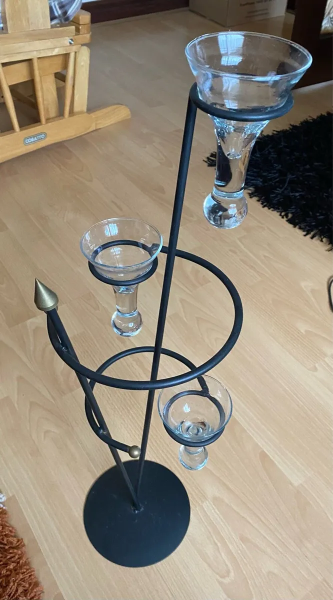Cast Iron Candle holder with 3 glass holders - Image 3