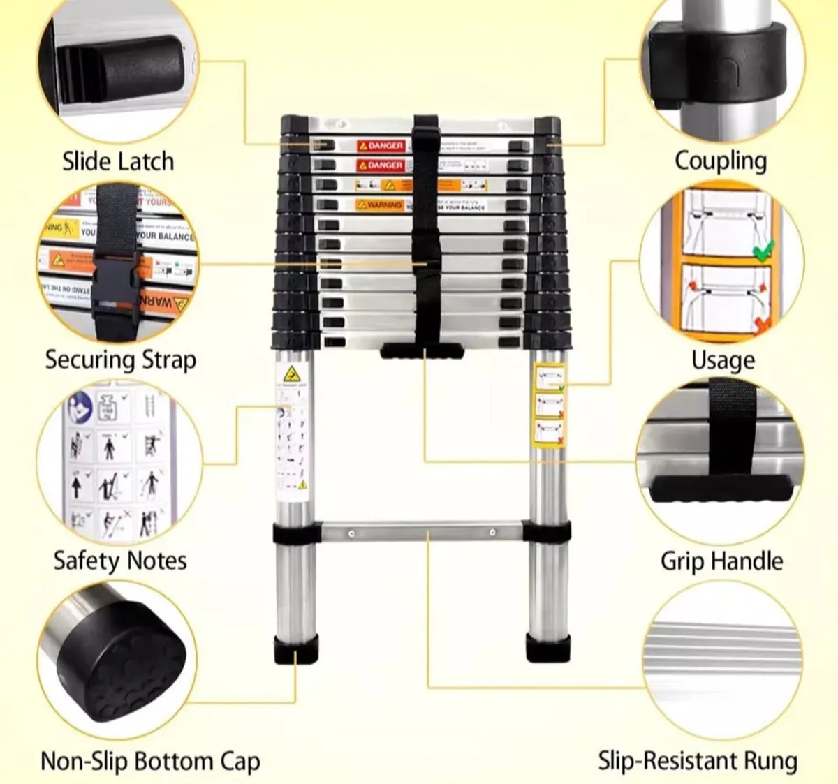 NEW 5m 5 Metre Telescopic Ladder 16.4ft Ladders - Image 3