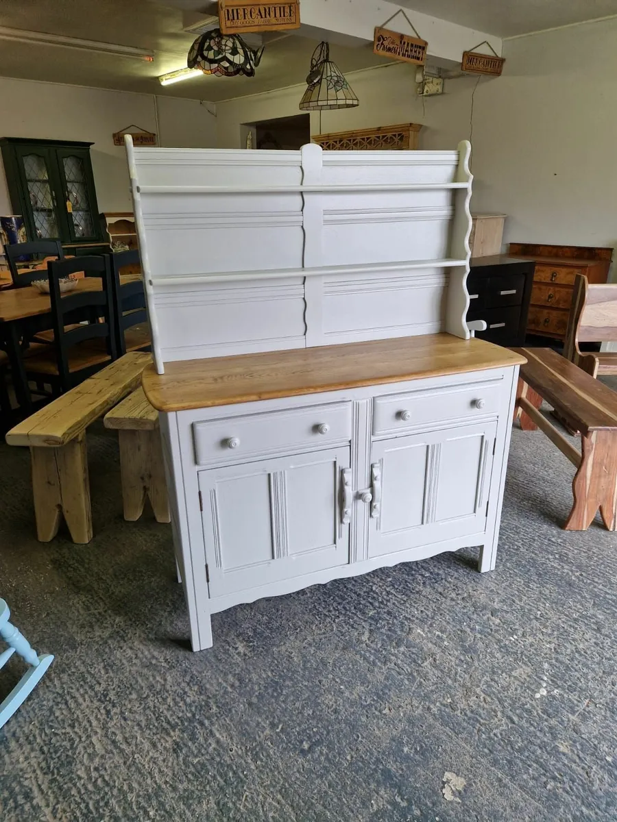Vintage ercol oak kitchen dresser, grey - Image 1
