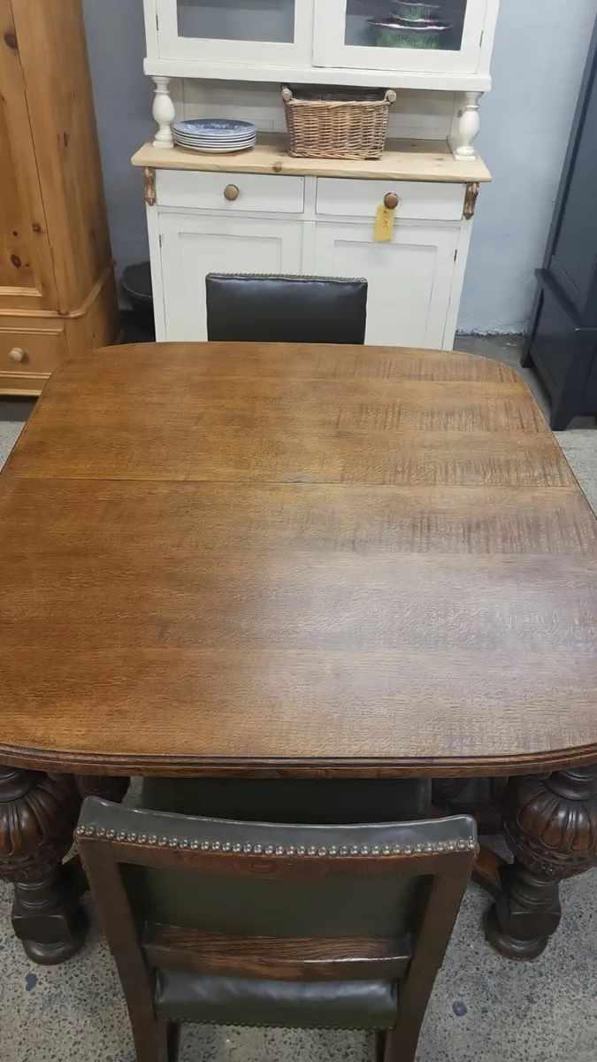 Jacobean revival oak extentable table with 4 chair - Image 3