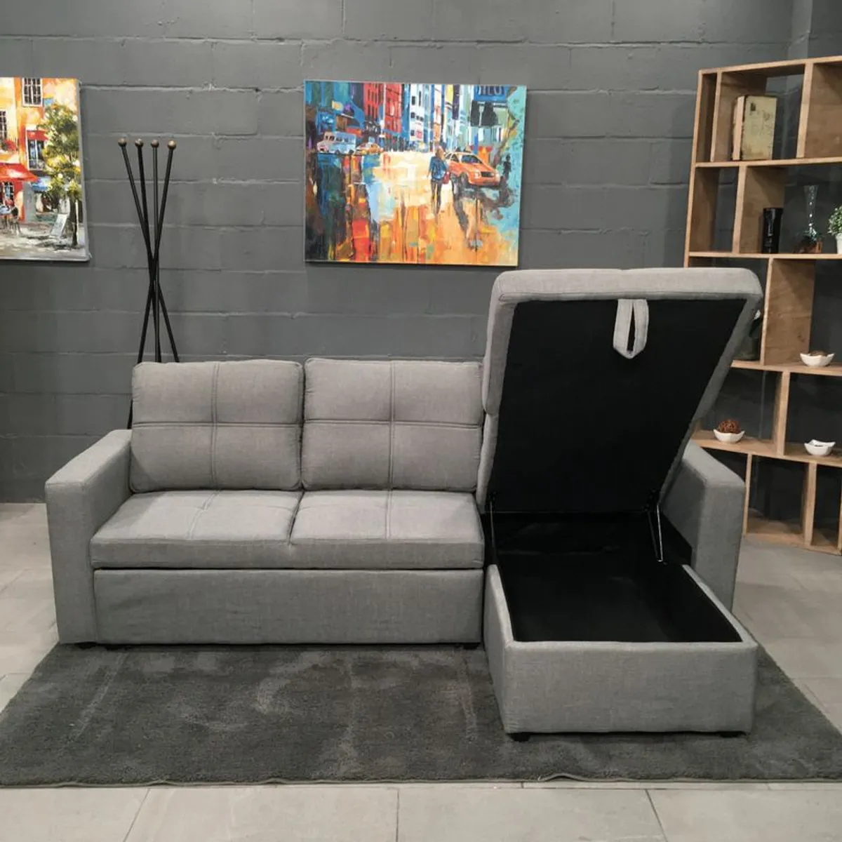 Silver Grey Corner Sofa Bed Storage Free Delivery - Image 1