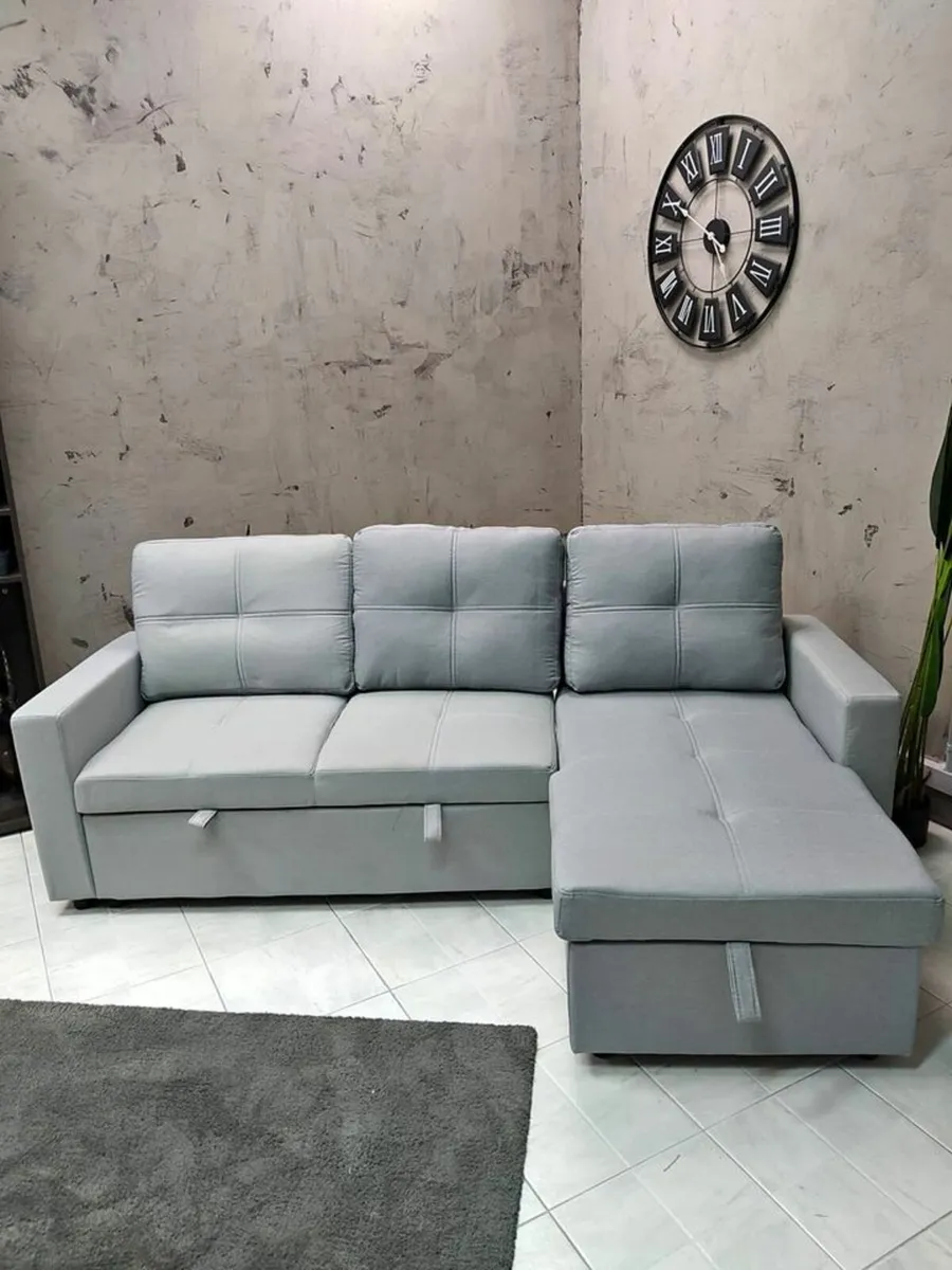 Silver Grey Corner Sofa Bed Storage Free Delivery - Image 2
