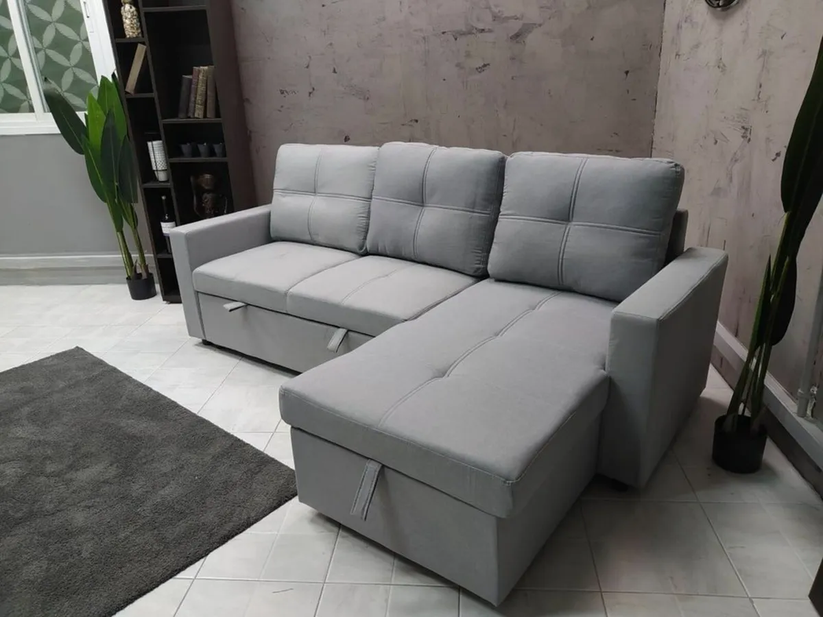 Silver Grey Corner Sofa Bed Storage Free Delivery - Image 4