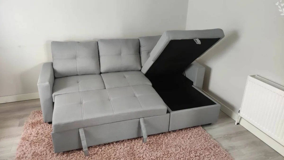 Silver Grey Corner Sofa Bed Storage Free Delivery - Image 1