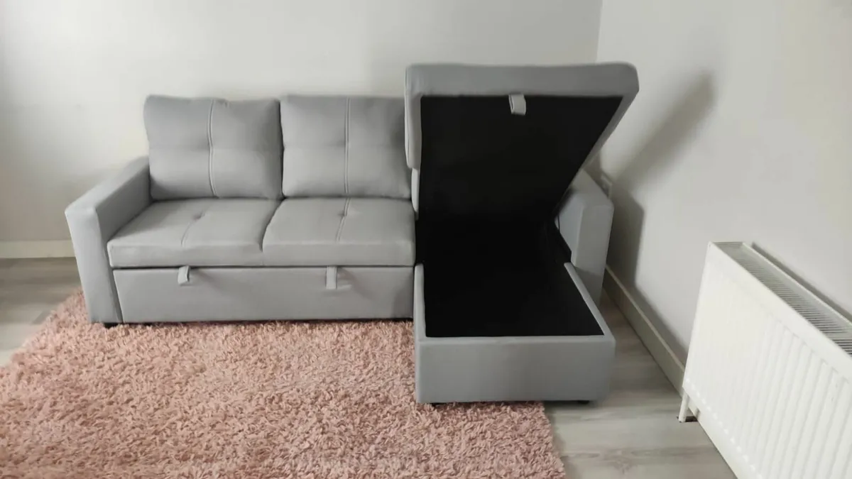 Silver Grey Corner Sofa Bed Storage Free Delivery - Image 3