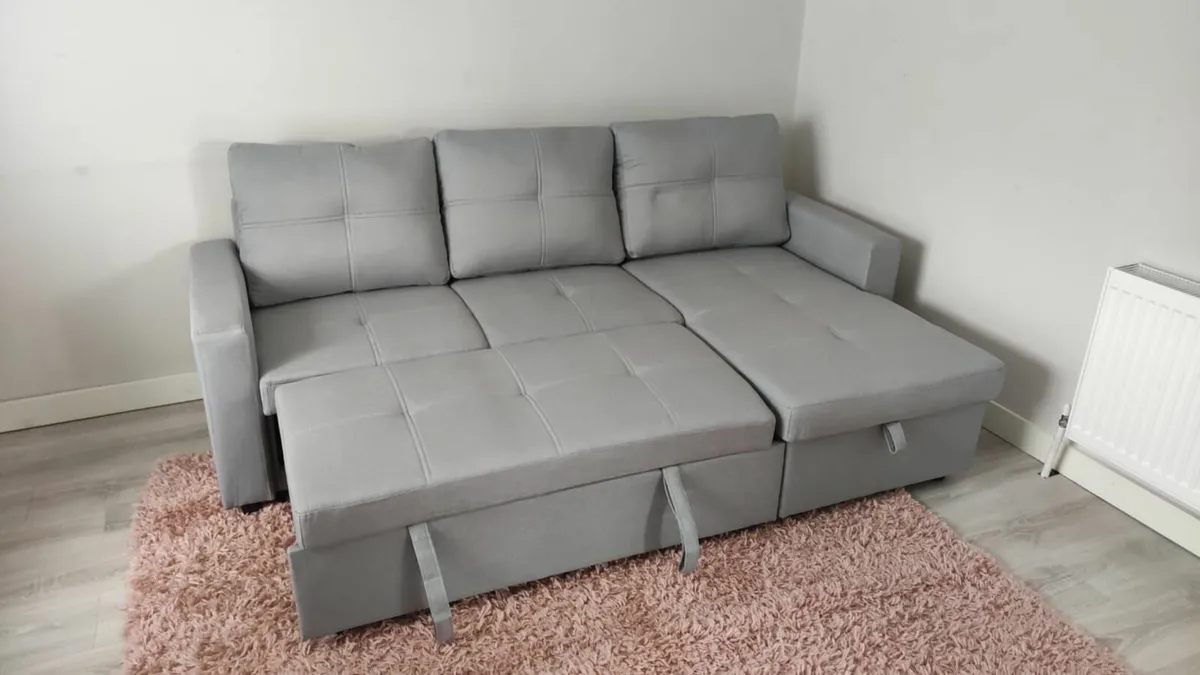 Silver Grey Corner Sofa Bed Storage Free Delivery - Image 2