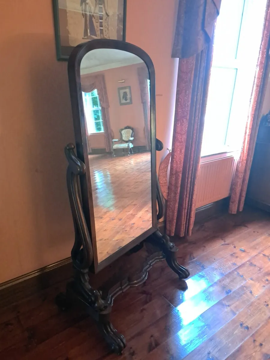 Antique  Victorian Quality Mahogany Cheval Mirror