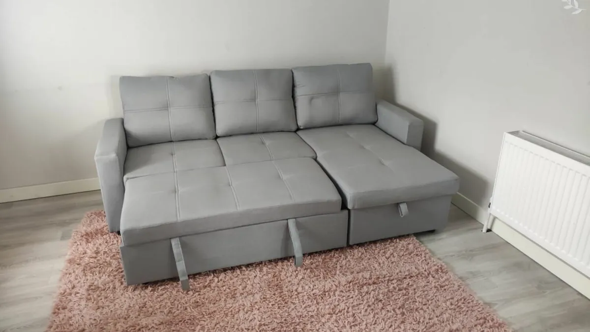 Silver Grey Corner Sofa Bed Storage Free Delivery - Image 3