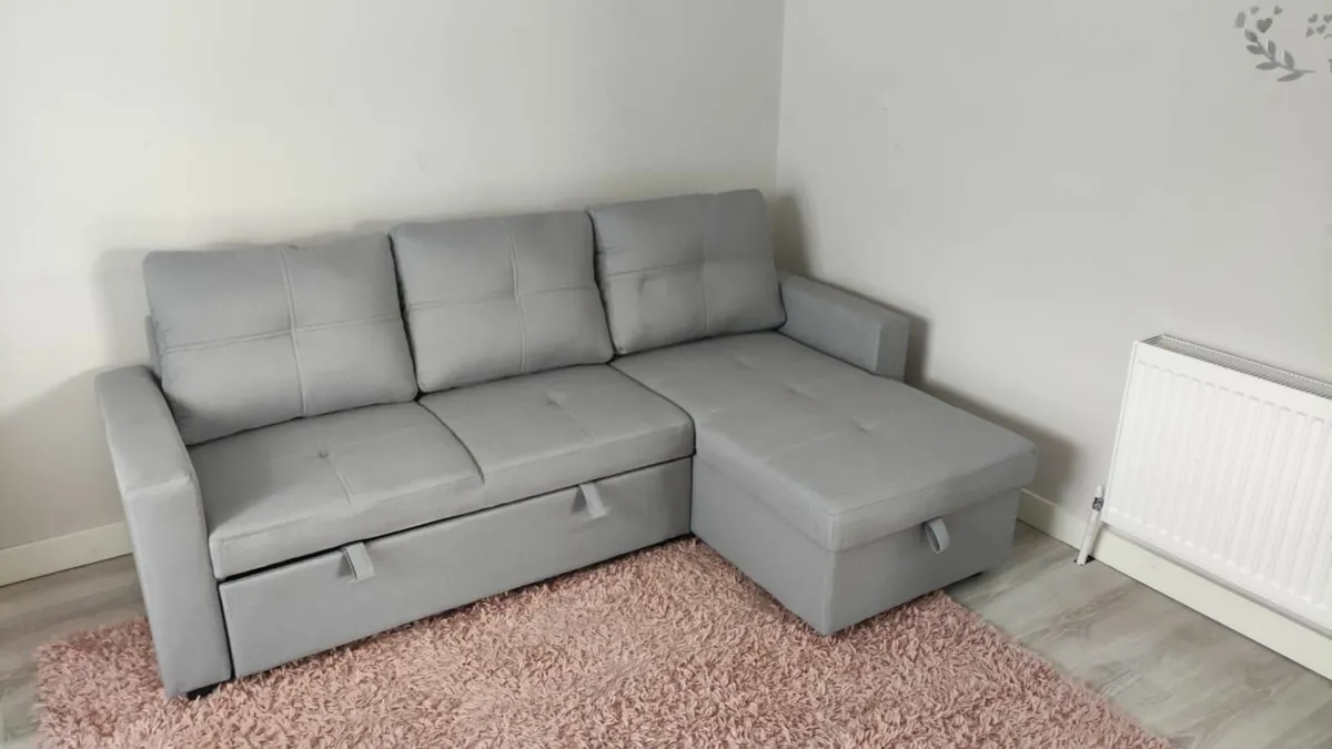 Silver Grey Corner Sofa Bed Storage Free Delivery - Image 4