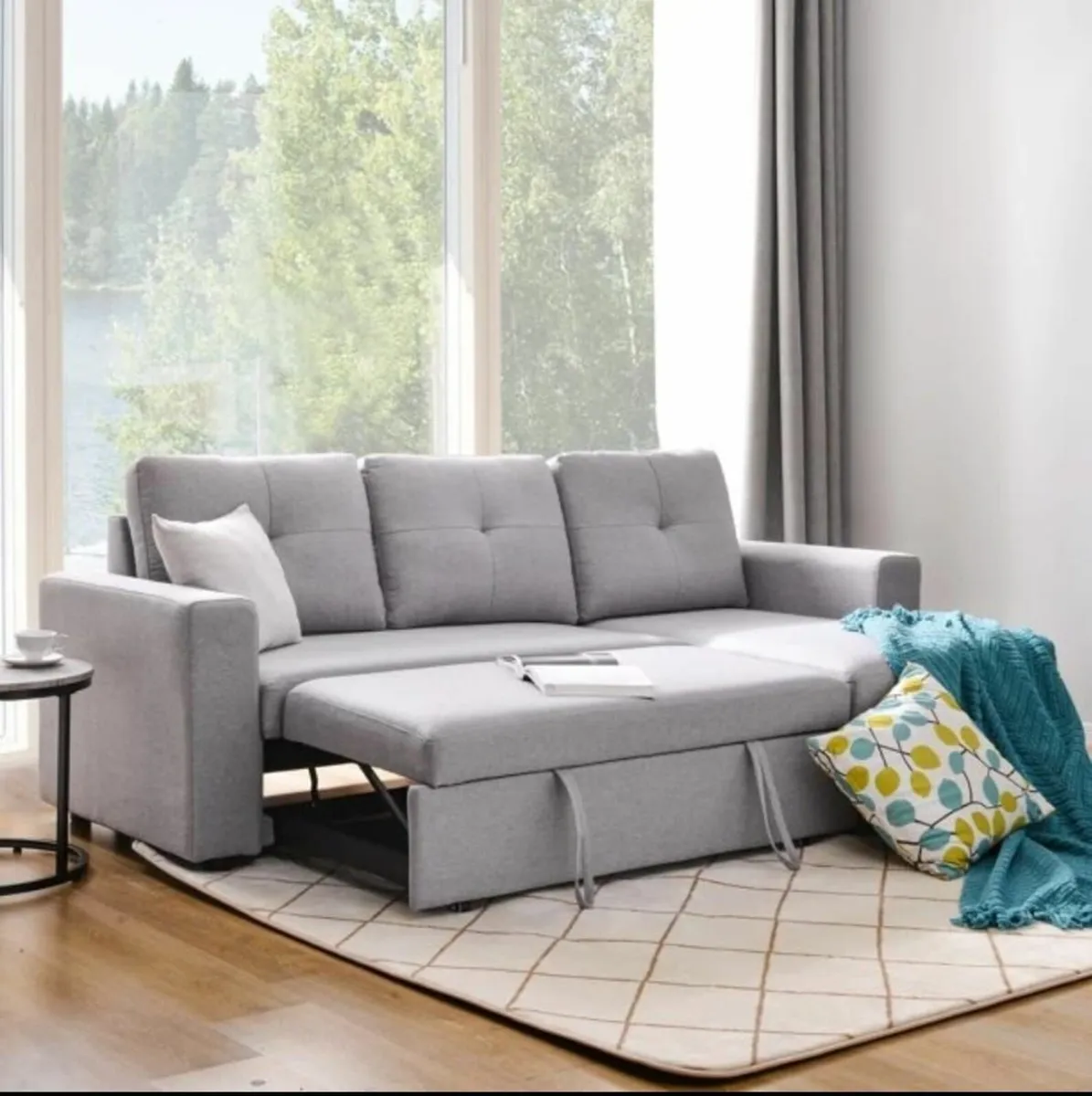 Silver Grey Corner Sofa Bed Storage Free Delivery - Image 1