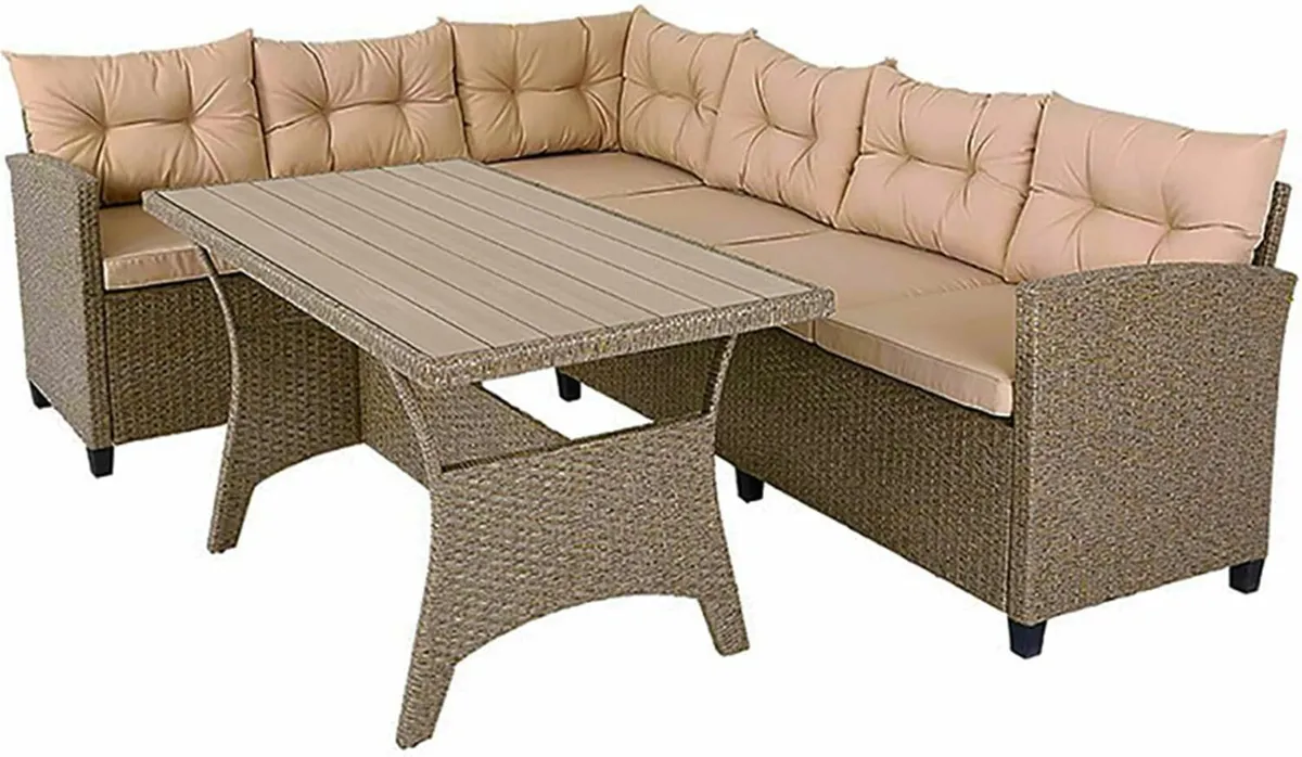 8 Person Polyrattan Corner Lounge, WPC Dining Tabl - Image 2