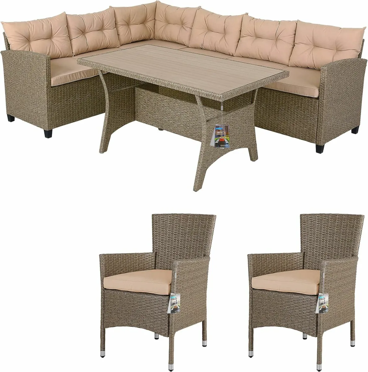 8 Person Polyrattan Corner Lounge, WPC Dining Tabl - Image 1