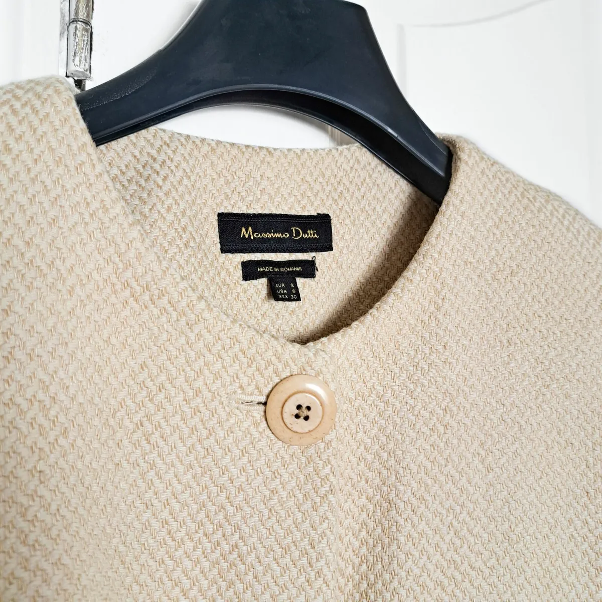 Massimo Dutti Beige Textured Longline Coat Size S - Image 3