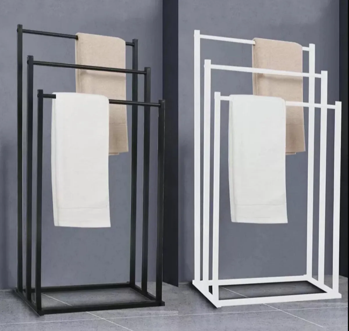 Black or White 3 Tier Free Standing Towel Rail NEW - Image 1