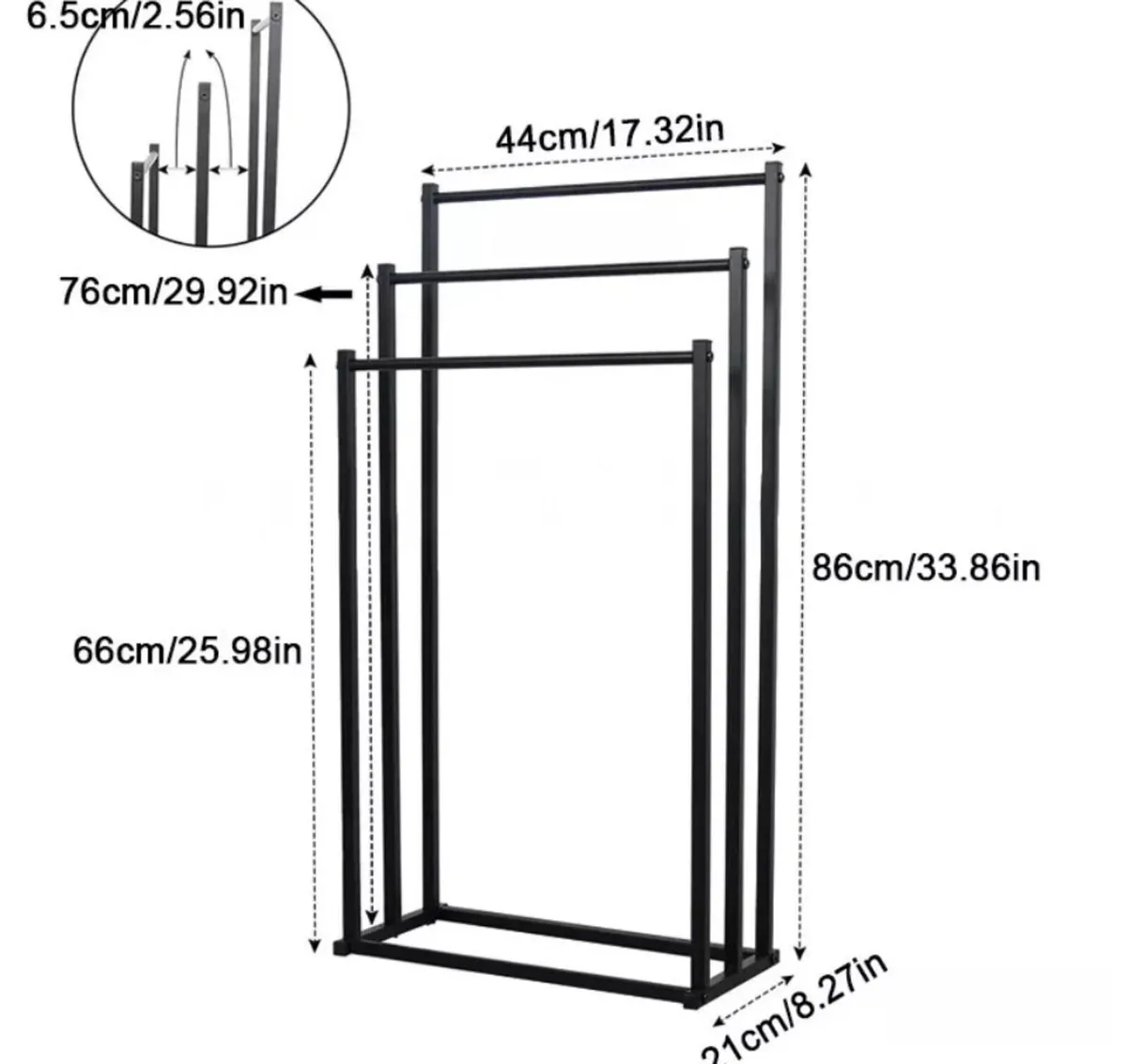 Black or White 3 Tier Free Standing Towel Rail NEW - Image 3
