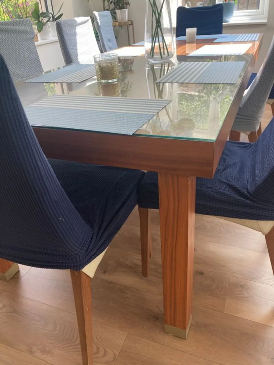 Italian Designer Calligaris Dark Solid Wood Extendable Dining table with 6 cream leather chairs - Image 3