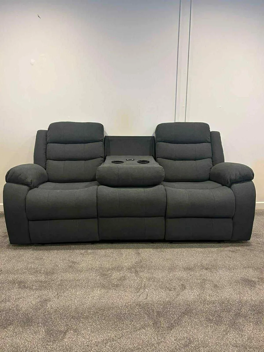 New 3+2 Grey Fabric Electric Recliner With Console - Image 2